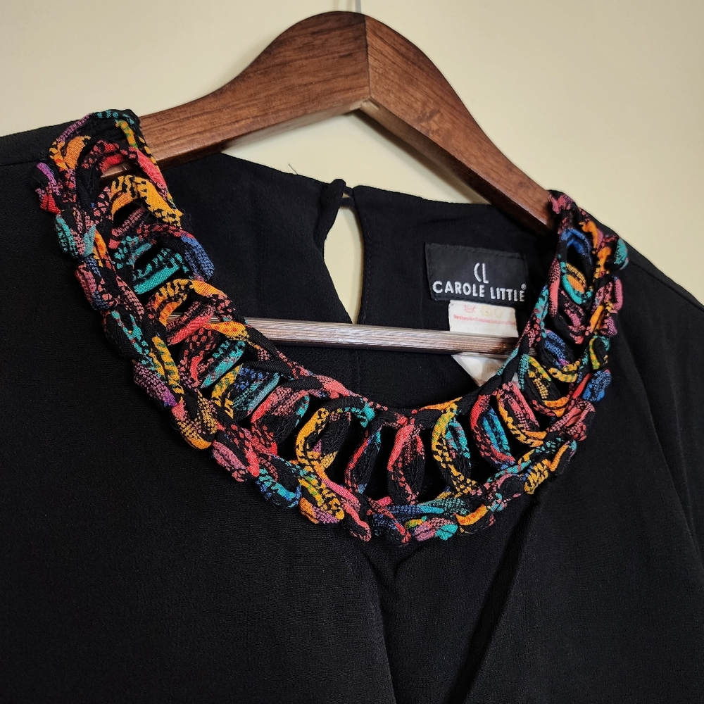 Carole Little Vintage Black Boho Shirt Medium Office Casual Blouse